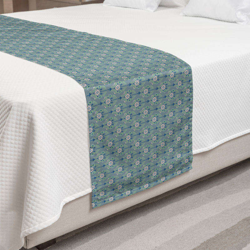 Ambesonne Dusty Blue Bed Runner Orient and Flourishing Blue Grey Grey Teal, King
