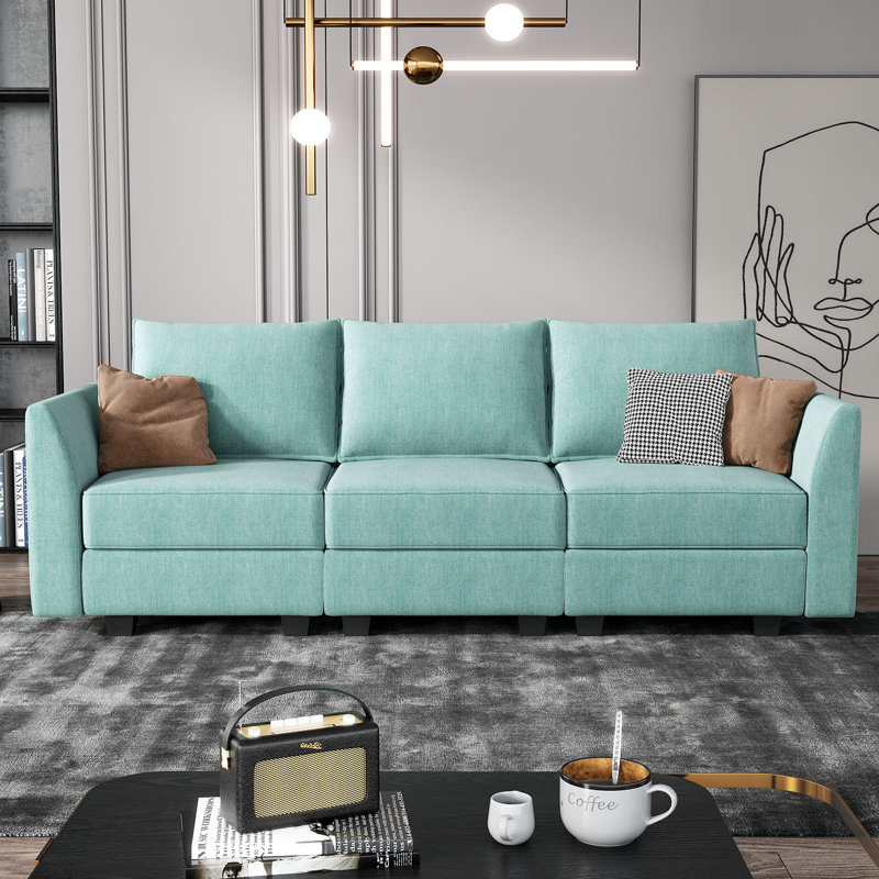 Canapé modulaire 3 places avec sièges de rangement, Mélange de polyester bleu
