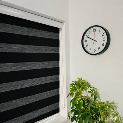 Shadesu Zebra Blinds for Windows, 23" W x 72 H, Black, Dual Layer Free-Stop Zebra Shades, Light Control for Day and Night, Sheer Blinds for Indoor Windows, Bedroom, Kitchen
