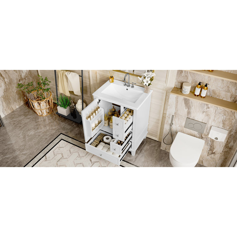 Meuble-lavabo 24 po avec lavabo et tiroirs 24 po, Blanc
