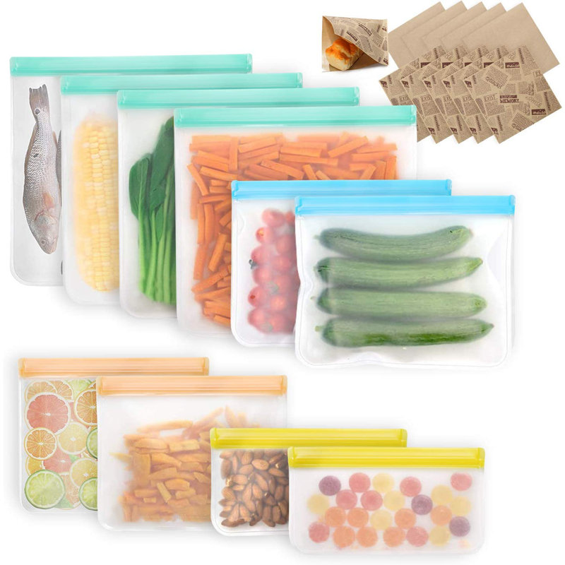 Paquet de 10 sacs de rangement pour aliments Sacs de congélation réutilisables Sacs étanches sans BPA de tailles variées pour les repas, le déjeuner et les voyages à domicile