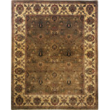 Moghul Wool Oriental Area Rug in Dark Green/Cream/Brown/Black