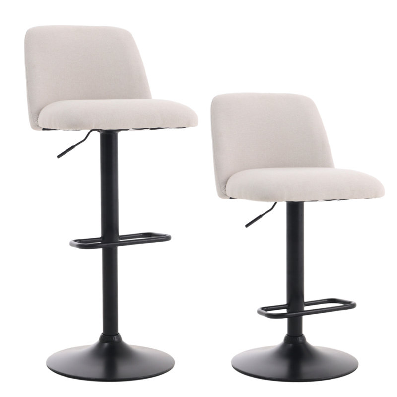 Neshay Swivel Adjustable Height Upholstered Bar Stool, Beige