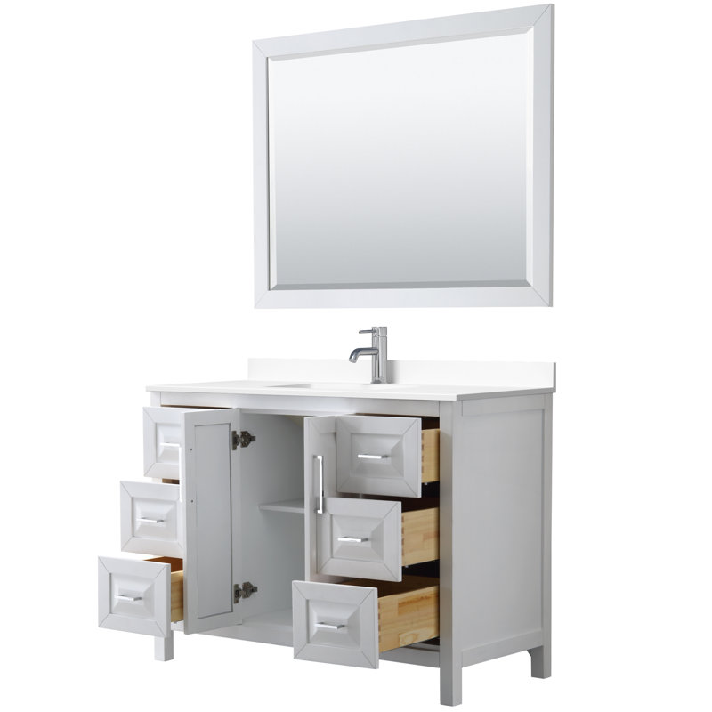 Daria 48'' Single Bathroom Vanity with Marble Top, White Cultured Marble, White, Polished Chrome