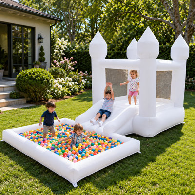 Jeu gonflable en tissu blanc Oxford avec fosse à balles pour l'intérieur et l'extérieur - château gonflable sautant