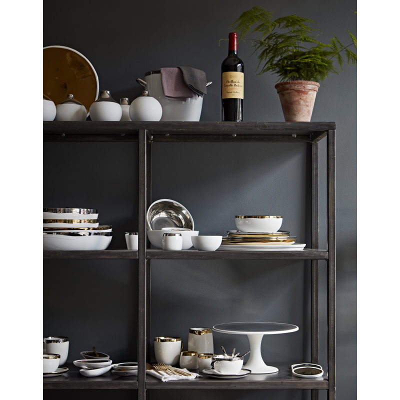 Plateau de service ovale en porcelaine sur toile Canvas Home Dauville, Blanc / Platine