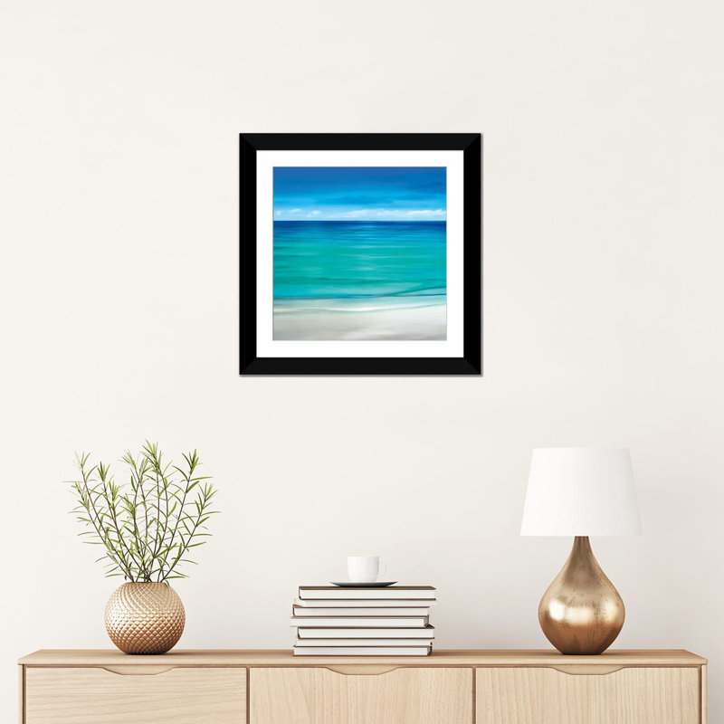 «Paradise II» par Jennifer Balley - impression sur toile tendue, H 16 po x l 16 po x P 1 po, Papier avec cadre noir, Blanc