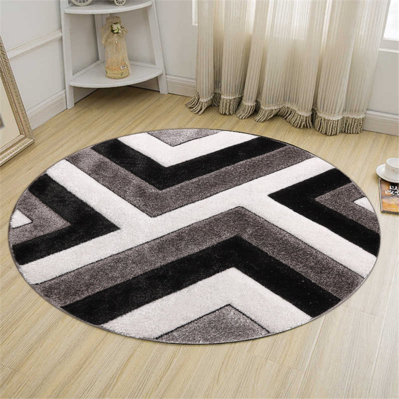 Hajredin Collection Black/Grey Abstract Angle Area Rug, 8' X 10', Round 7'7"