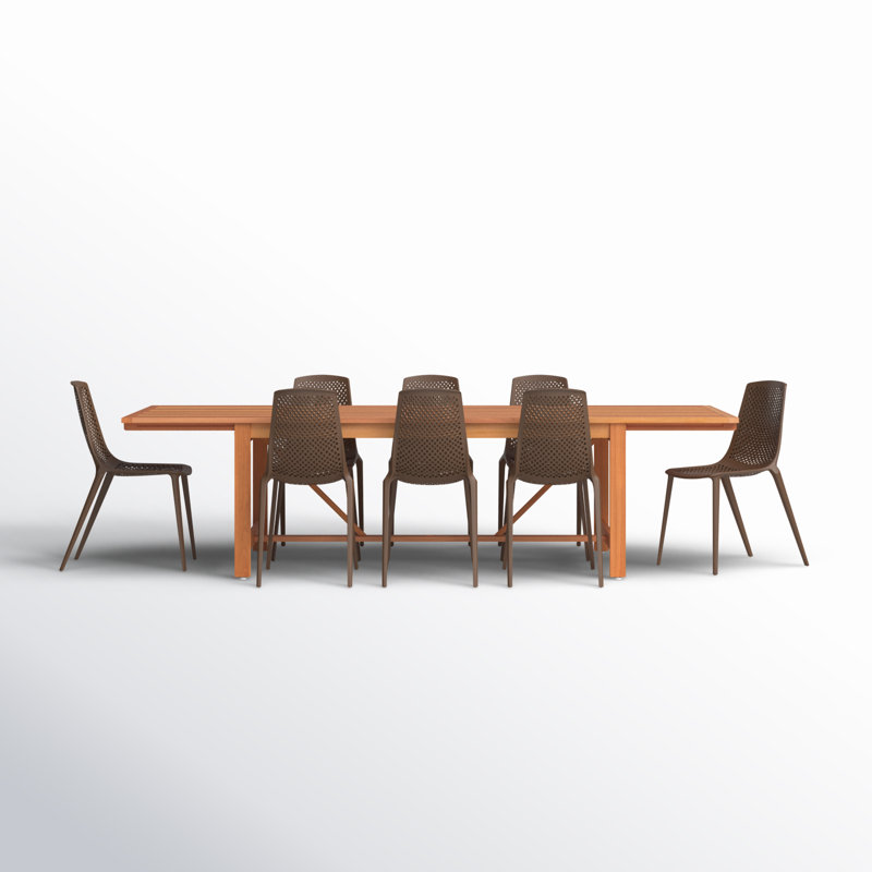 Tempo Rectangular 8 - Person Teak Finish Outdoor Furniture Dining Set, Brown