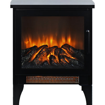 Poêle électrique avec effet de flamme 3D, 1400W / 700W chaleur, 5000 / H, 400 Sq. Pi. Surface de chauffage, DEL 50 000 heures, autoportant, poêle autoportant noir antique de 15 po, flamme, caractéristiques, amovible