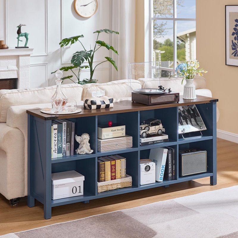 Farmhouse Wood Long Storage Organizer Bookcase, (2 Shelves)  29.7" H x 62" W x 13.6" D, Blue