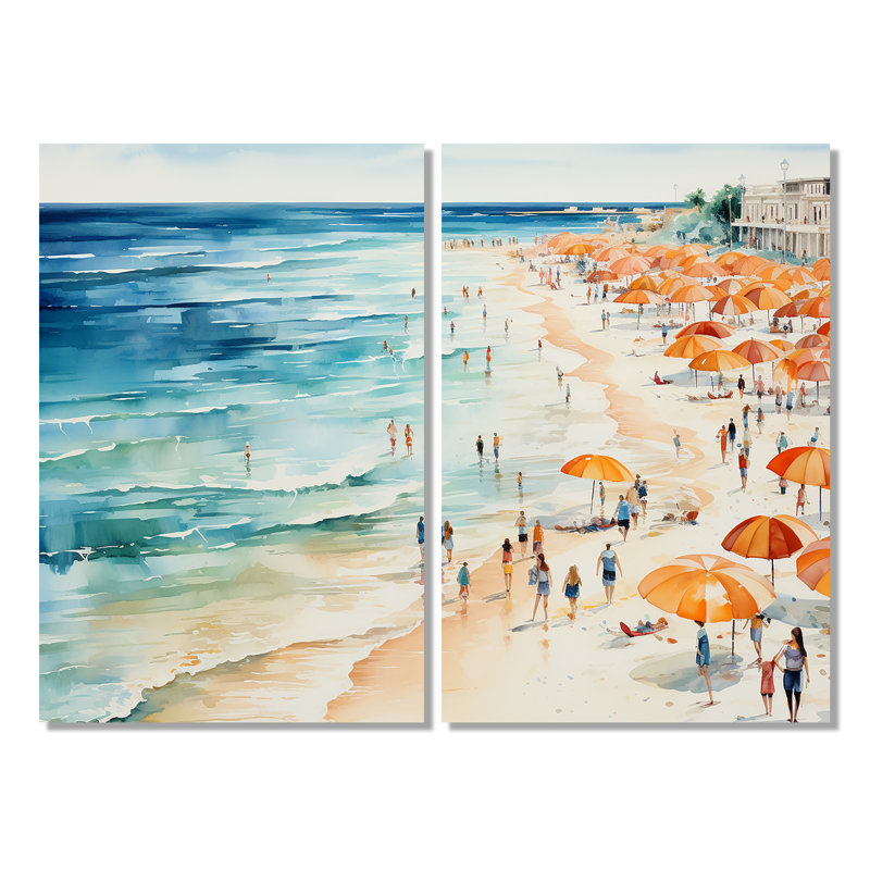 Beach Day Umbrella Parade V - Art mural côtier, 36" H x 48" W, Wrapped Canvas, Does Not Apply