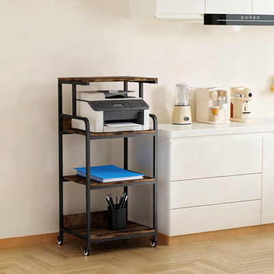 4-Tier Mobile Printer Stand With Locking Wheels, Adjustable Shelves For Printer, Scanner, Paper Shredder, Fax Machine, And Office Supplies, Heavy-Duty Rolling Cart For Home And Office Organization