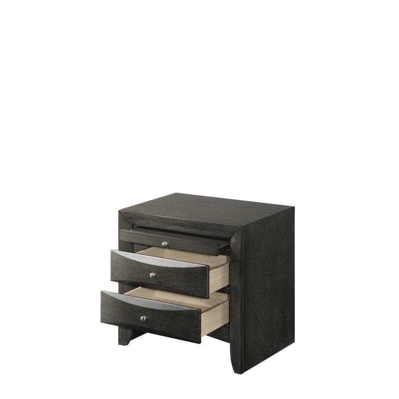 Table de chevet gris foncé avec tablette coulissante et tiroir