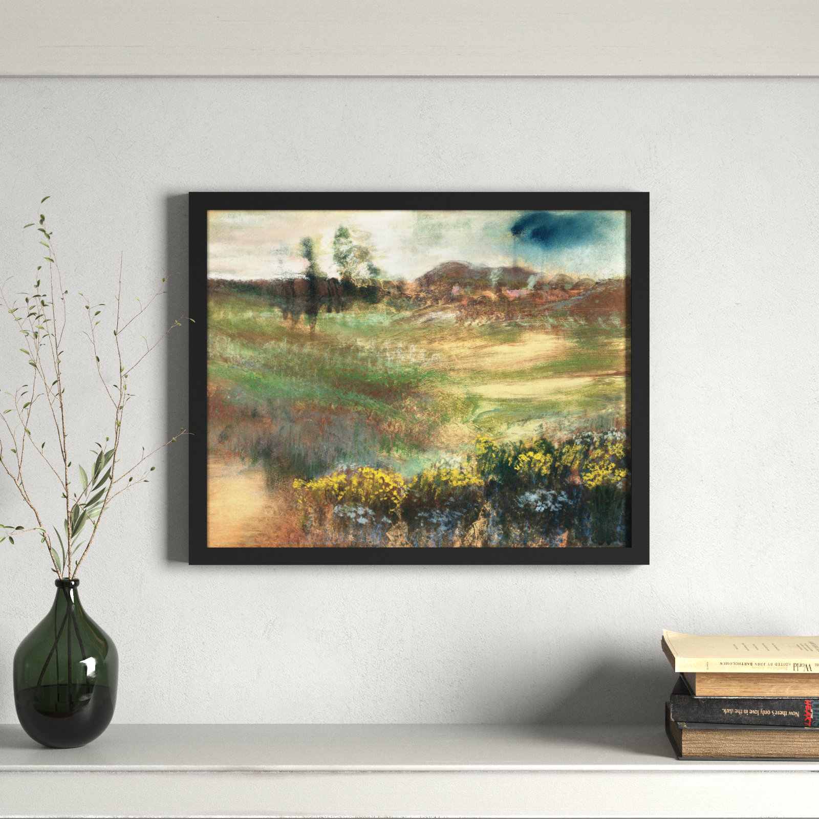 Edgar Degas's Landscape With Smokestacks Print, Black Framed, 17" H x 21" W