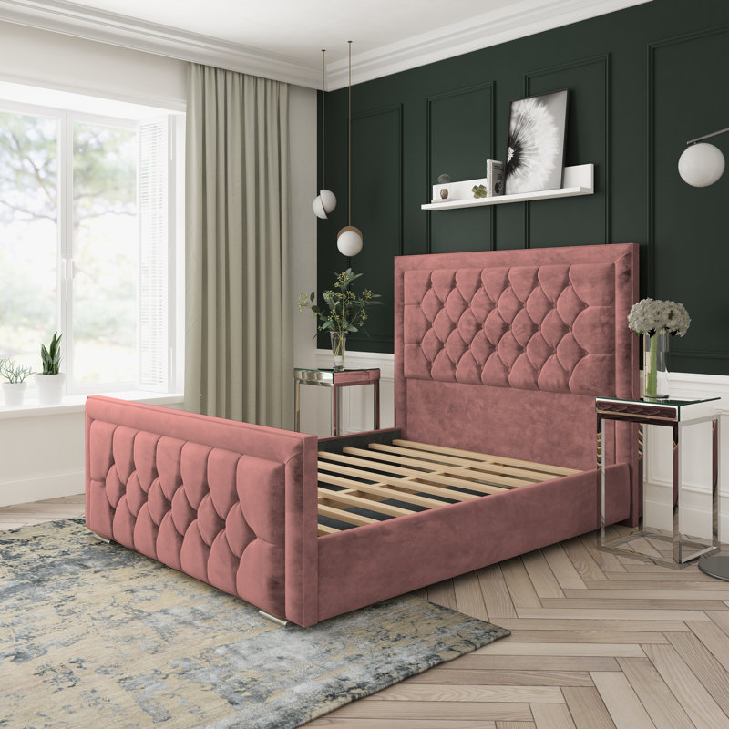 Upholstered Platform Bed, Small Single (2'6), Pink