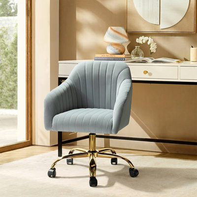 Adan Modern Velvet Task Chair with  Wood Frame and Back