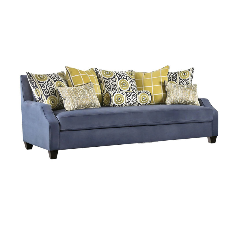 91.4" W Transitional Sofa, Navy/Yellow