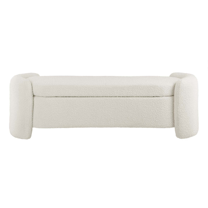  Boucle Upholstered Bench, Ivory