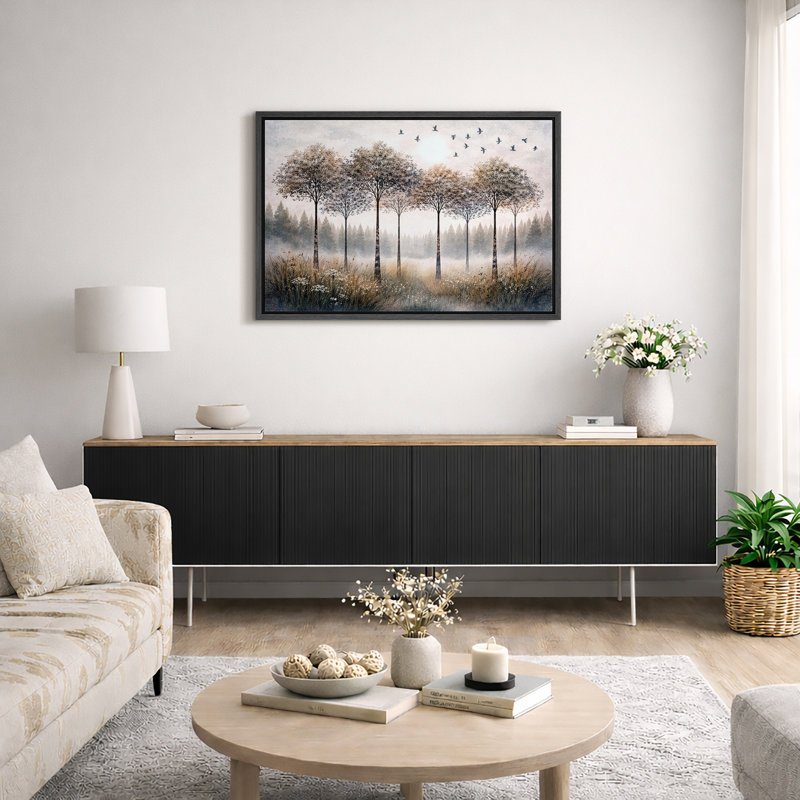 Arbre d'automne, art de ligne de forêt rustique, photos de salon, impression sur toile encadrée, H 16 po x l 24 po x P 1,5 po