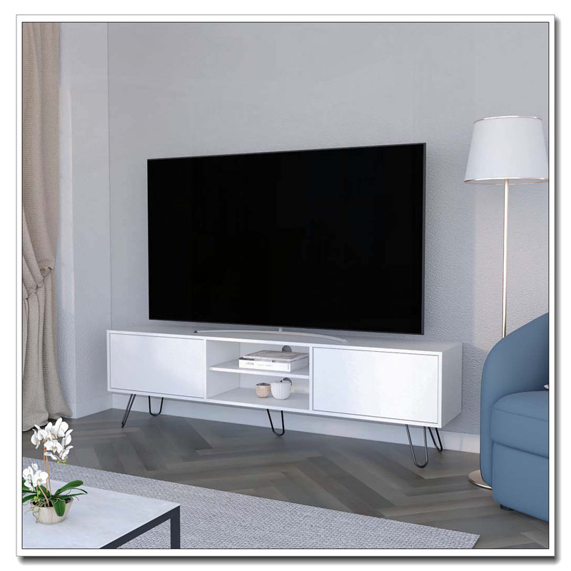 Meuble télé blanc avec pieds en épingle à cheveux