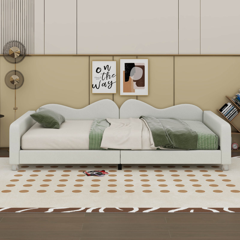  Canapé en tissu Sherpa de Tamaurice avec dossier en forme de nuage, Lit simple, Blanc