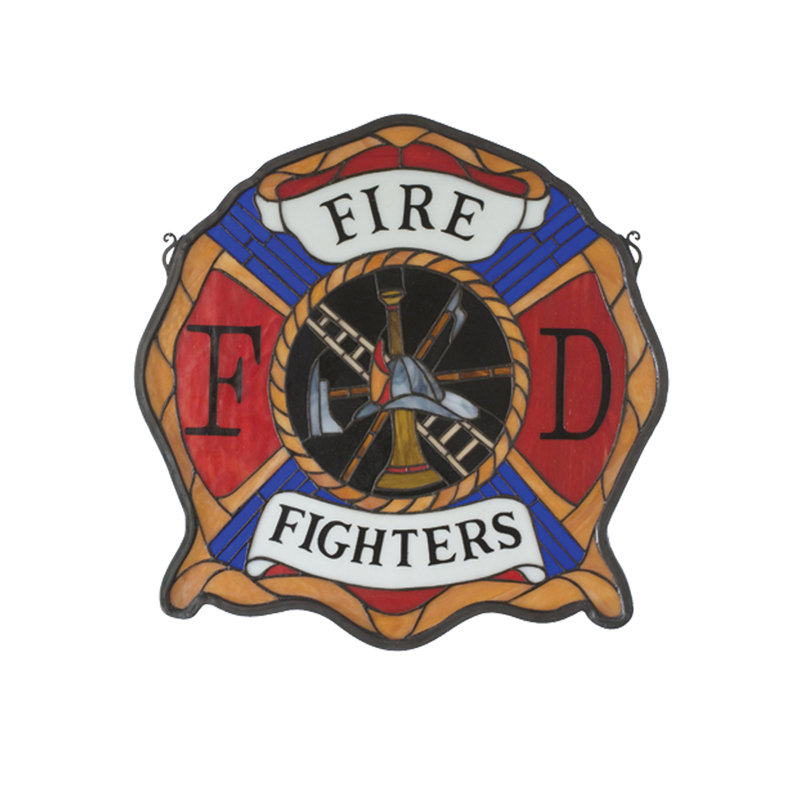 20"W X 20"H Fireman's Shield Stained Glass Window