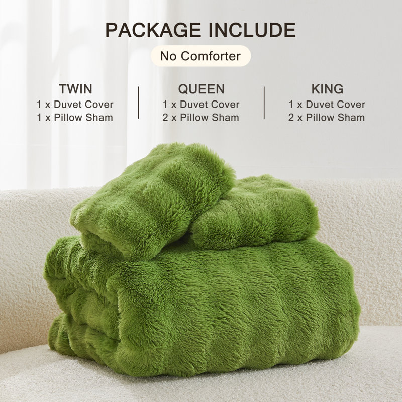 Ensemble de literie à poil long EMME Luxury Elegant Shaggy Bubble, Housse de couette très grand et 2 taies, Vert
