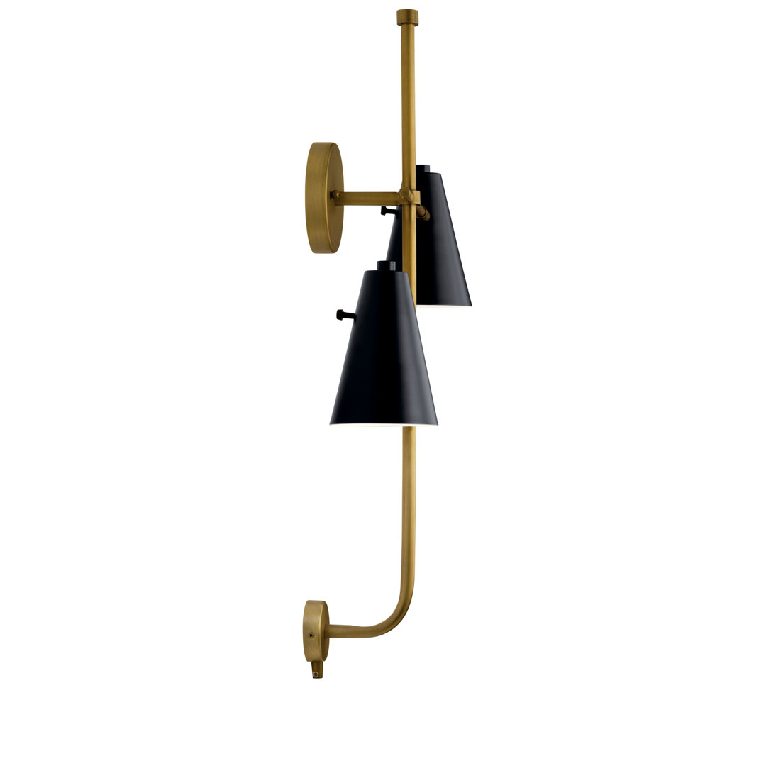 Magda 2 Light Wall Sconce In Black And Natural Brass Orren Ellis 