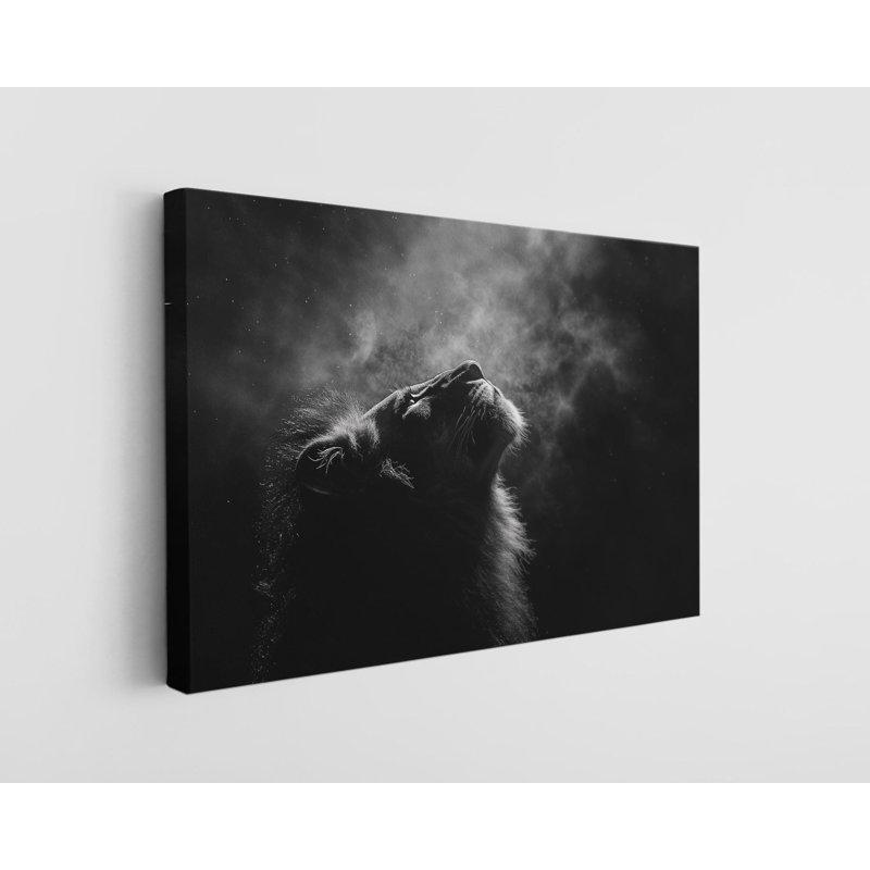 Reproduction sur toile de haute qualité en noir et blanc d'un lion sur toile de haute qualité - Art mural - Art - cadeau
