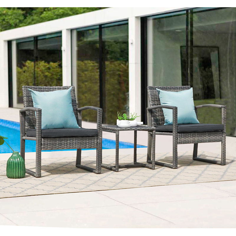 Ables Wicker 2 - Person Patio Conversation Set with Cushions, Gray Frame/Dark Gray Cushion