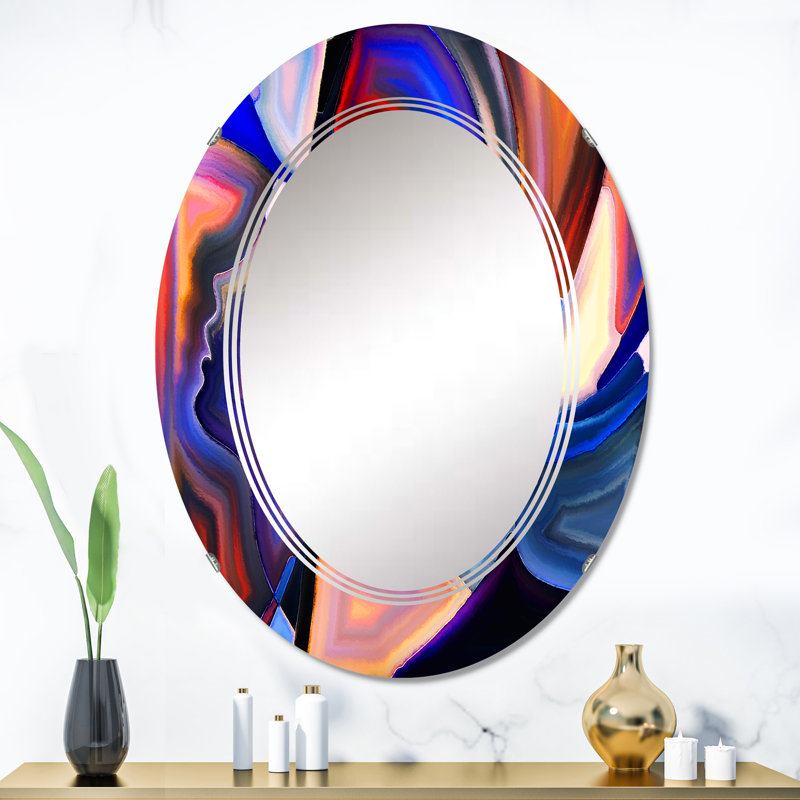 Teintes sacrées en bleu rouge et noir - Miroir mural moderne ovale, 36 po x 24 po