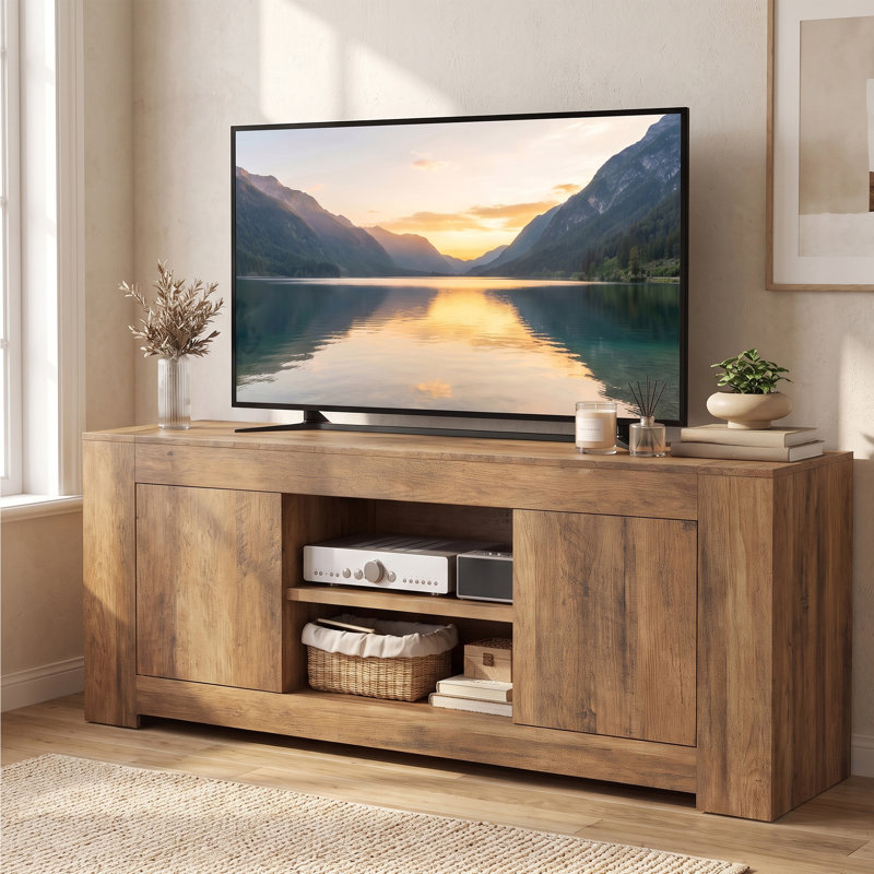 Meuble télé pour téléviseur de 65 po ou moins avec armoires de rangement, centre de divertissement de ferme, Brun