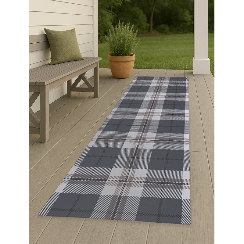 Tartan Block Non-Slip Outdoor Rug, Runner 2'6" x 8'