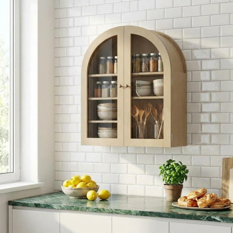 Solid Wood Oval Accent Cabinet, Tan