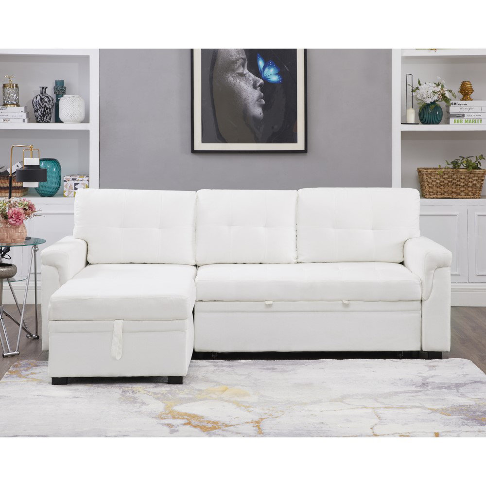 Small sectional with store chaise and sleeper