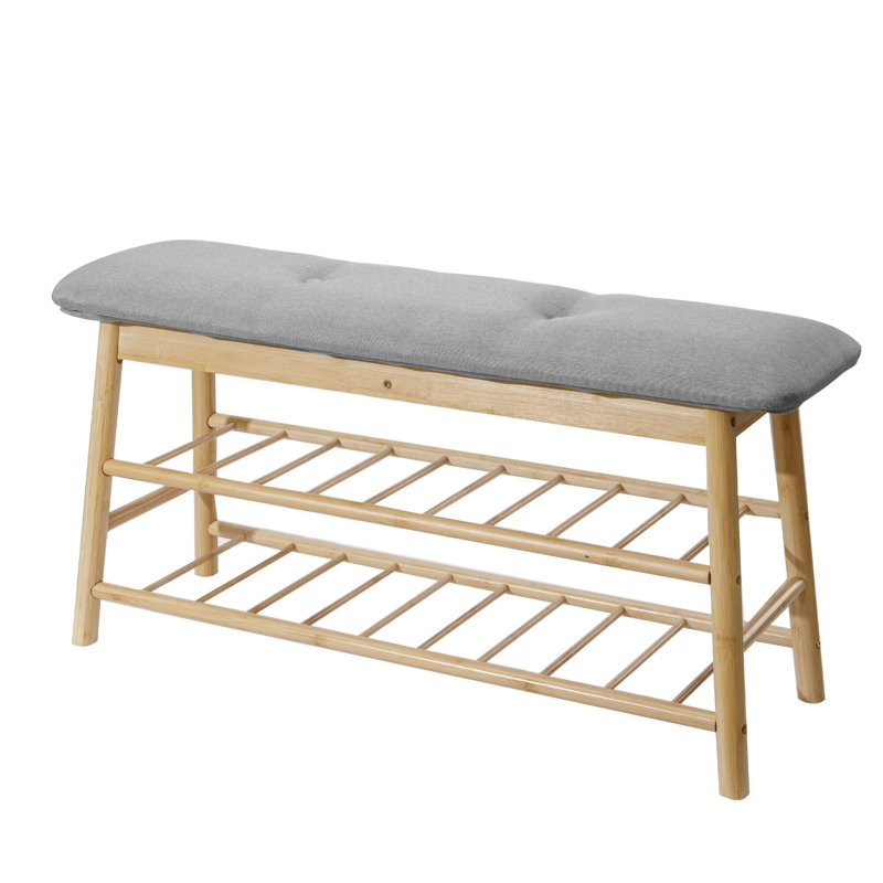 Banc à chaussures en bambou L 36 po avec siège rembourré Loletha