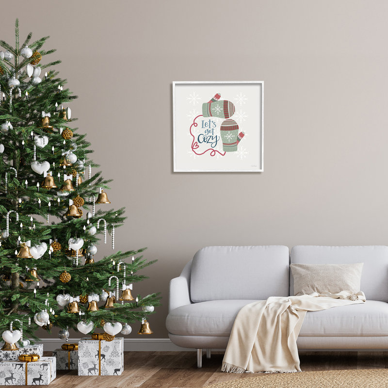 Let 's Get Cozy Winter Mittens Snowflake, H 24 po x l 24 po x P 1,5 po, Giclée encadrée blanc bord de mer