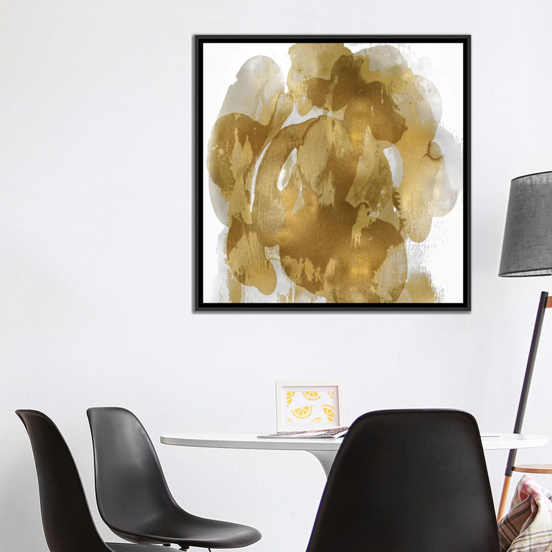 « flow i », reproduction d’impression sur toile dorée, H 37 po x l 37 po x P 1,5 po, Toile avec cadre noir, Pas de tapis