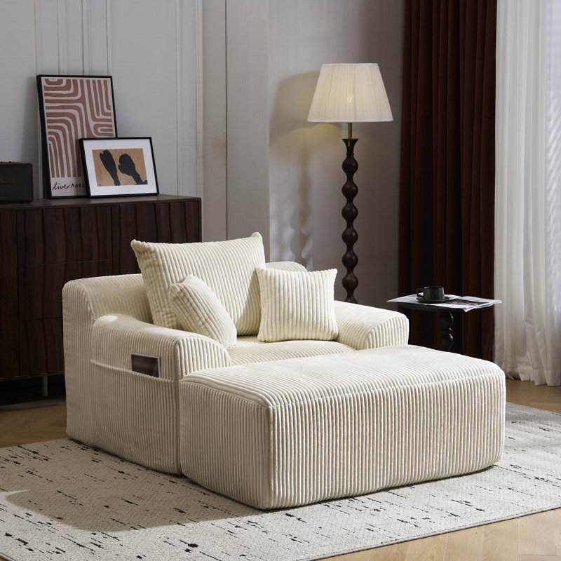 Très grand canapé en velours côtelé beige sans os avec 3 coussins décoratifs pour la chambre à coucher