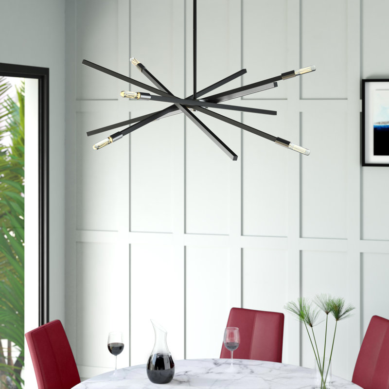 Lustre articulé Spoutnik à 6 lumières Archer, Noir satiné, H 26 po x l 26 po x P 26 po