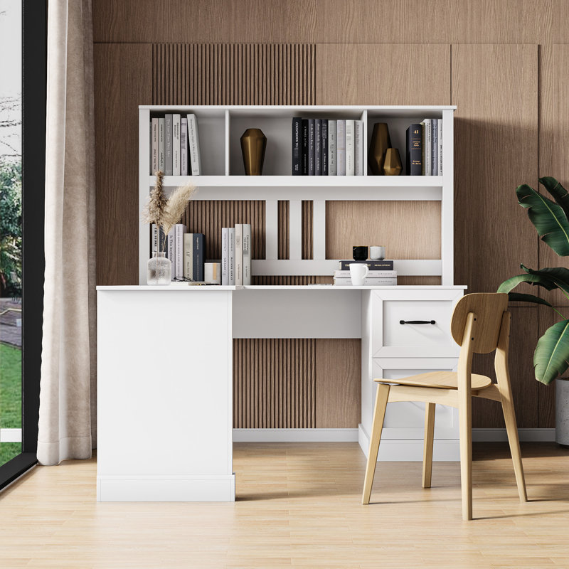 Bureau de bureau blanc antique avec rangement, options abondantes, 2 tablettes, 2 grands tiroirs, surface lisse, espace de travail pour le bureau, rangement suffisant, étagères, bureau d'étude imperméable, espace vaste