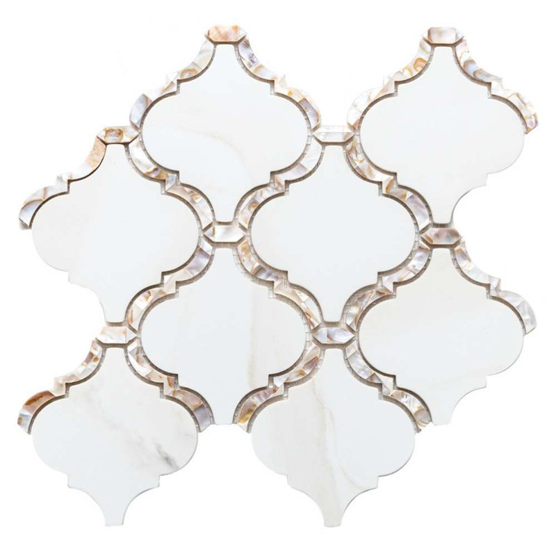  Tahitian Pearl 14" x 14.5" Satin Glass Mosaic Wall Tile, Calacatta Gold