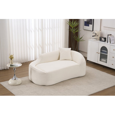 Compression Curved Chaise Longue Chair Indoor, Modern Chenille Loveseat Couch With Deep Seat Sofa Bed With 1 Pillow, Sleeper Sofa Couch