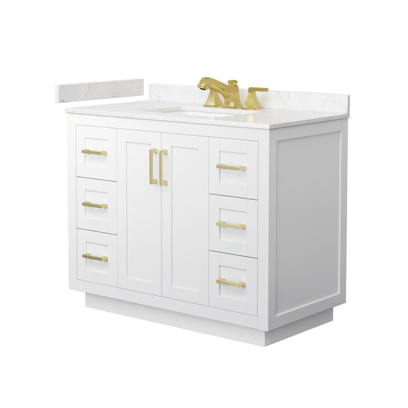 Meuble-lavabo simple autoportant 42 po avec plateau en marbre Miranda, Blanc, Or brossé