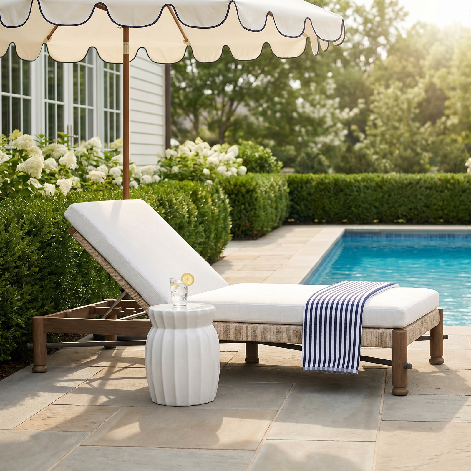 Finnegan Outdoor Double Chaise, Alessi Linen