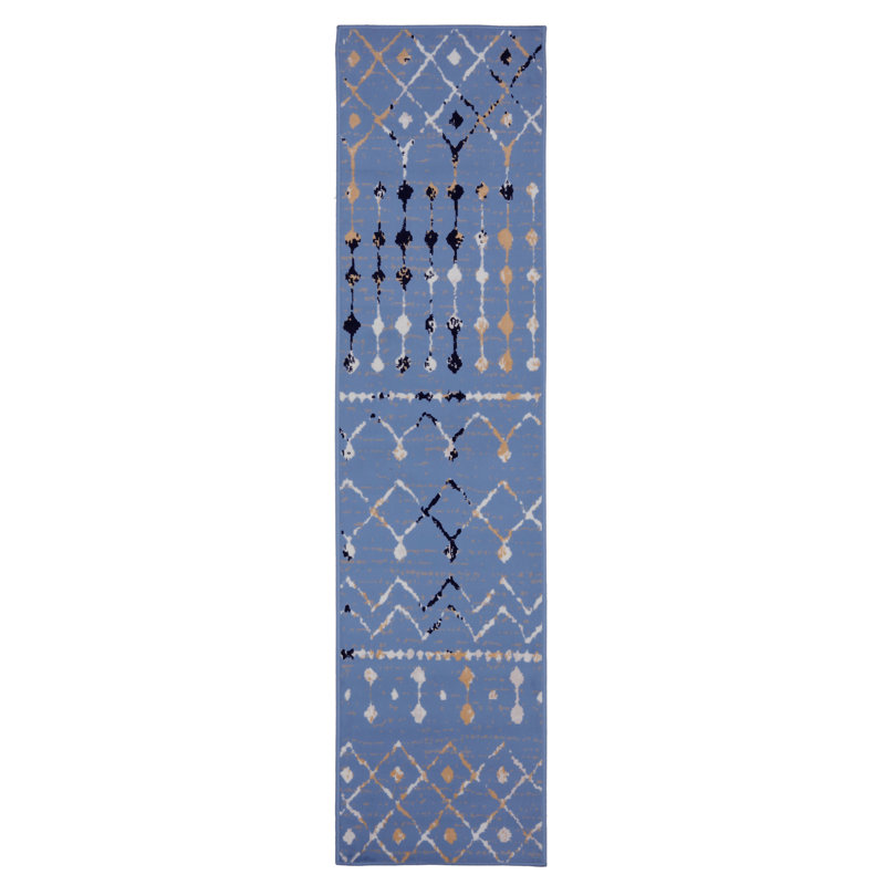 Tapis géométrique bleu, Tapis de couloir 2 pi x 8 pi