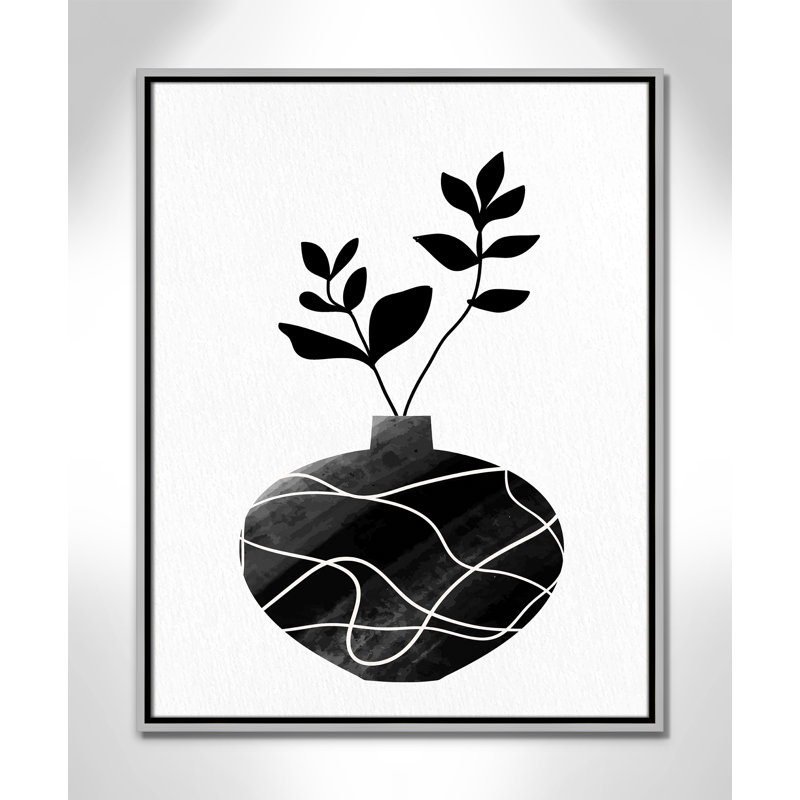 «Black Vase I Print» par Kimberly Allen, Toile argentée avec cadre flottant, Pas de tapis, H 29,5 po x l 23,5 po x P 2 po