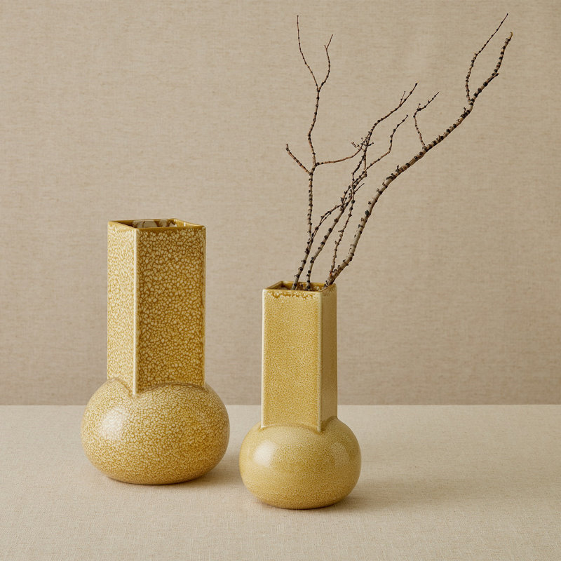 Crocus Vase-Reactive Black-Lg, Mustard, 16" H x 8.75" W x 8.75 D