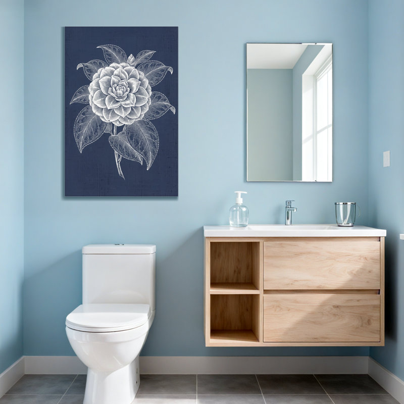 Plantes et fleurs - rose blanche sur fond bleu marine, H 36 po x l 24 po